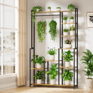 71 Inch Tall Indoor Plant Stand with Grow Light - 8 Tier Heavy Duty Metal Plant Shelf, Square Flower Display Rack for Living Room, Balcony, Indoor Garden